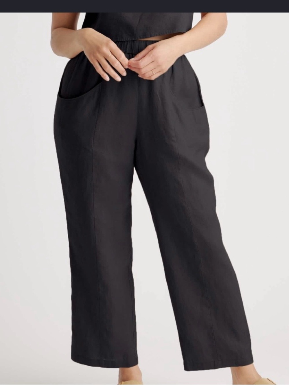 Quince Black Wide-Leg Linen Pants